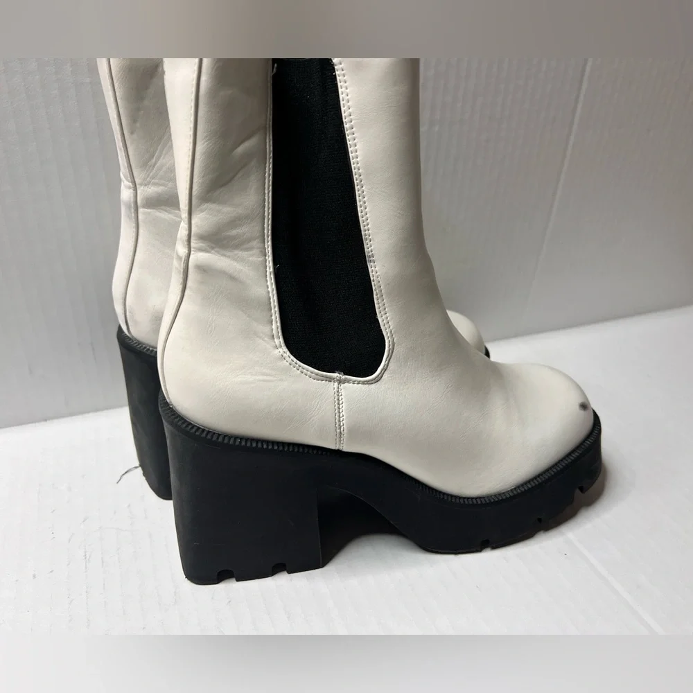 White and Black Platform Boots with Chunky Sole